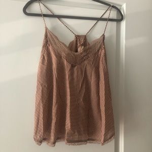 PINK GINGHAM AND LACE TANK